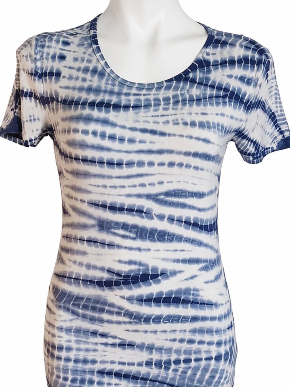SMALL blue and white short sleeve fitted shirt. Cozy Layering Top Comfy Yoga